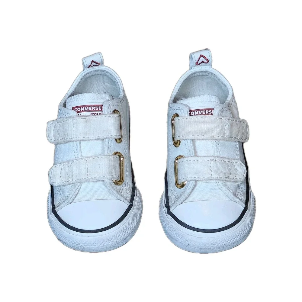 Converse Toddler Ivory Low Top Sneakers With Hearts Size 5c - Picture 3 of 10